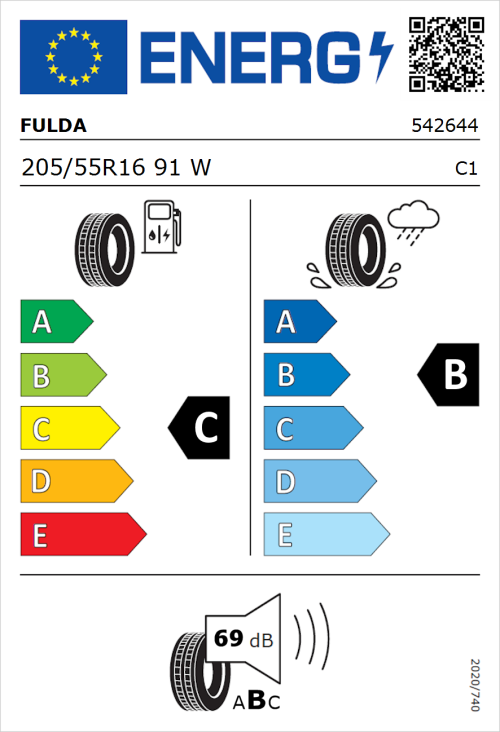 Tyre Label for Fulda EcoControl HP2 205/55R16 91W