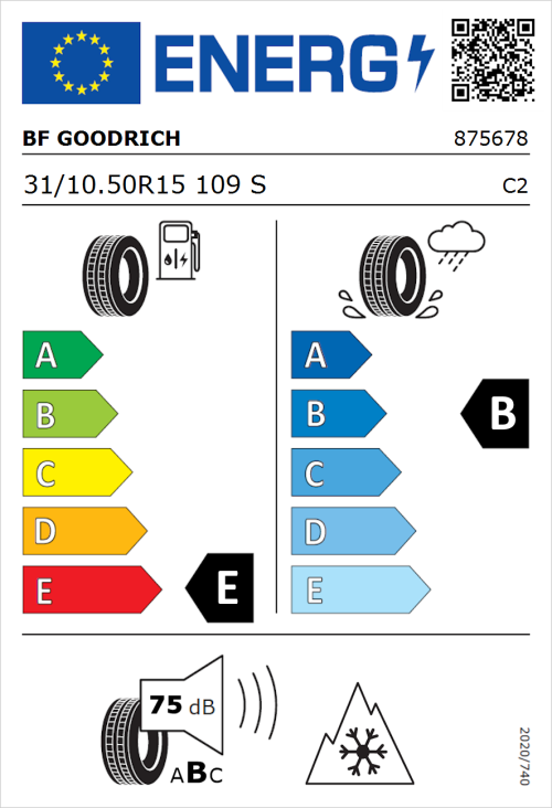 Tyre Label for BF Goodrich All-Terrain T/A KO 31/10.50R15 109S
